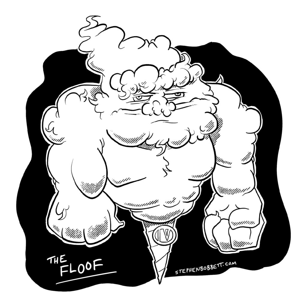 An ink drawing of a version of Ben Grimm / The Thing where he’s been turned into a creature of cotton candy